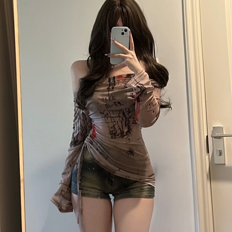 긴팔 티셔츠 스파이시 걸 스타일 원숄더 여성용 얇은 메 - Screen Top Mesh 리뷰 및 가격